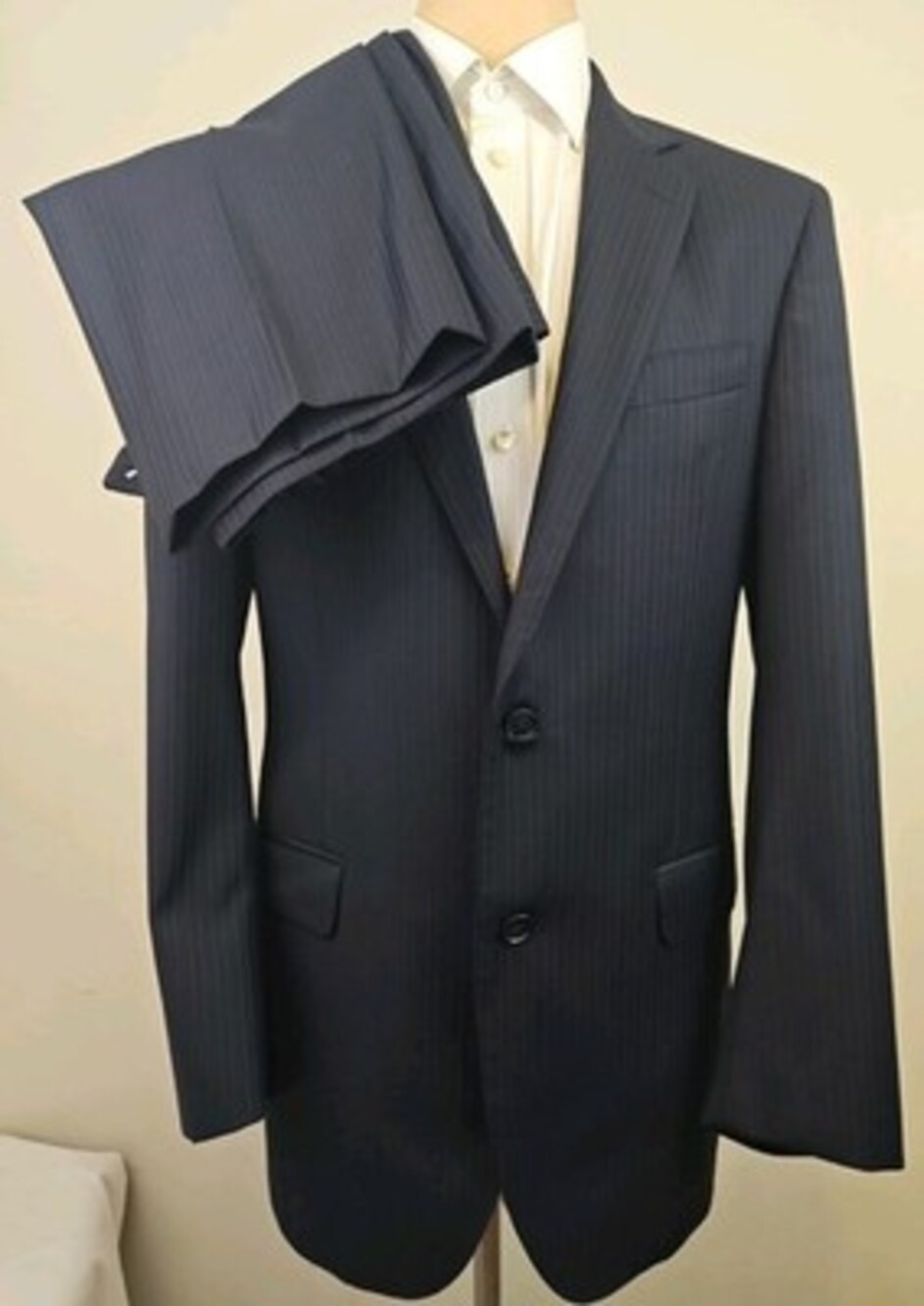 Brooks Brothers Regent Mens Dark Navy Striped Surgeon Cuff 2Pcs Suit 38L-W34x32